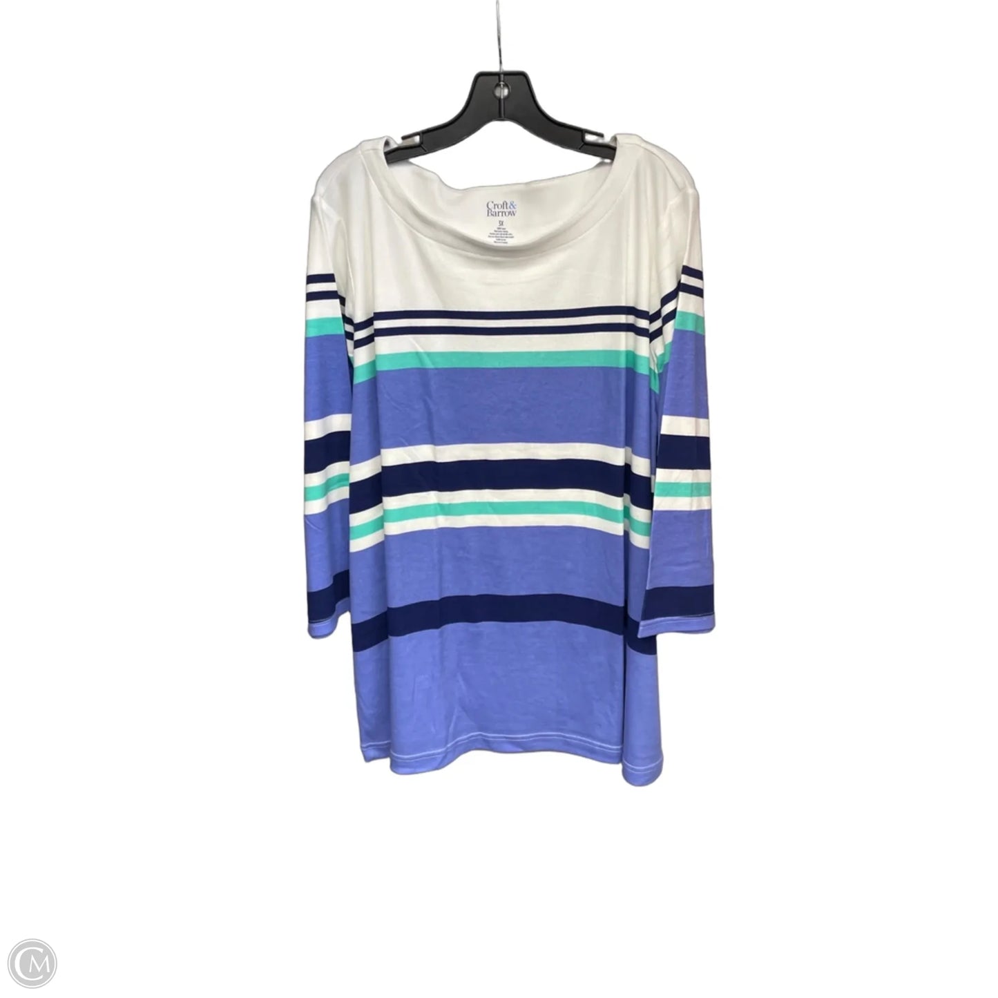 Top Long Sleeve By Croft And Barrow In Blue & White, Size: 3x