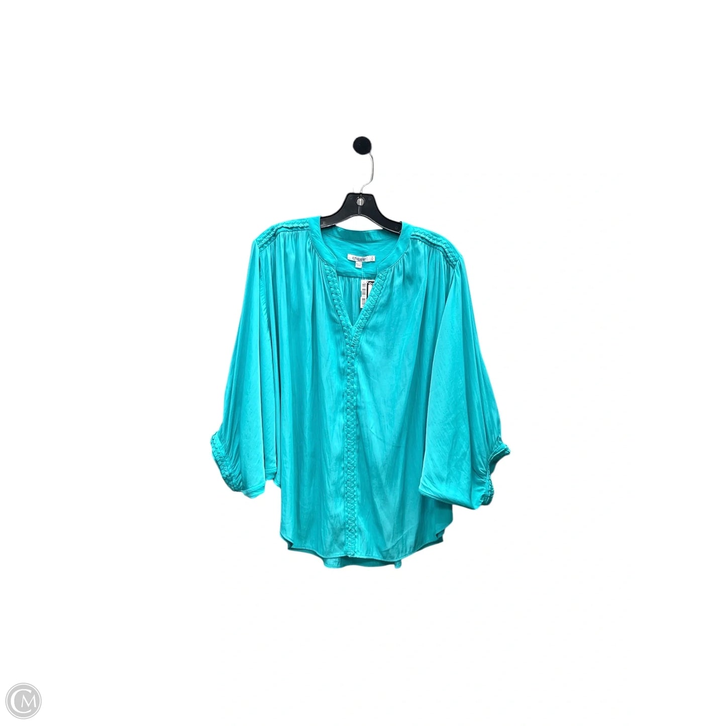 Top 3/4 Sleeve By Chicos In Aqua, Size: L