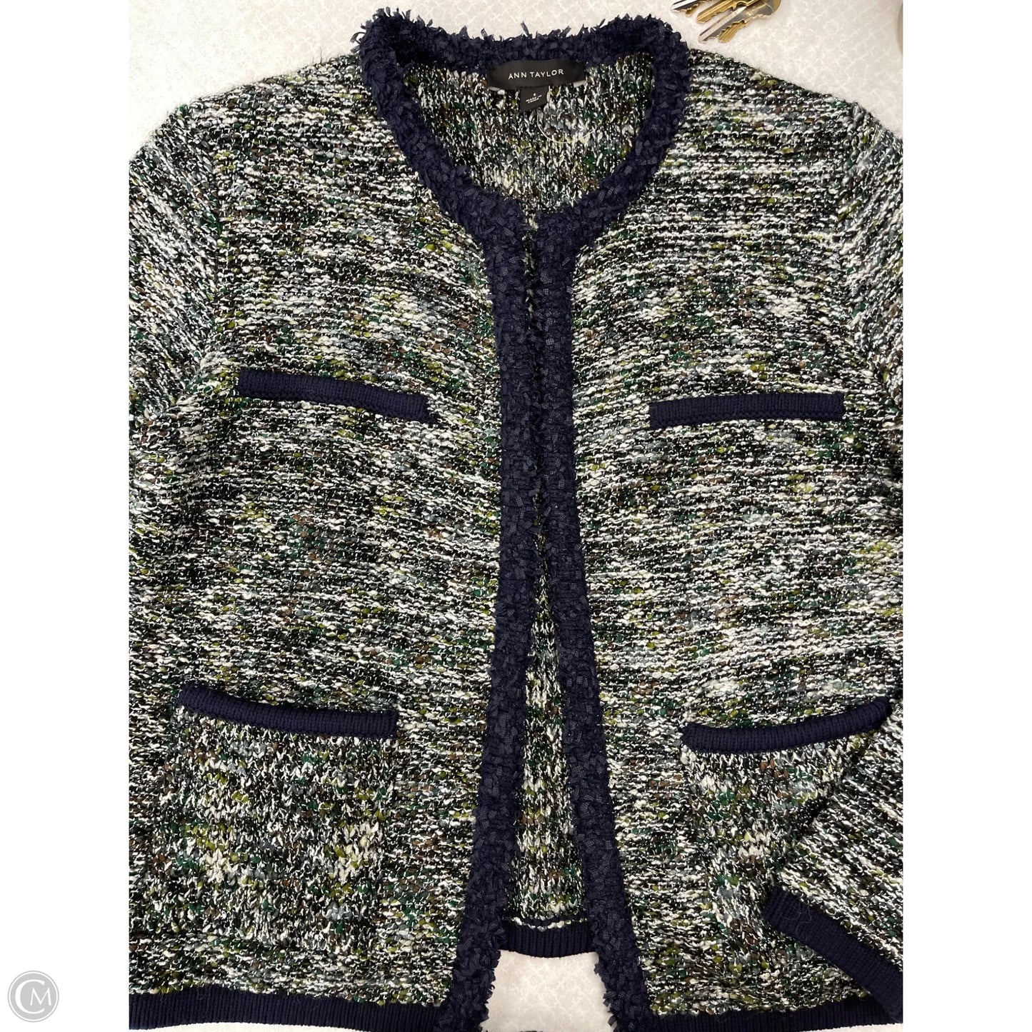 Cardigan By Ann Taylor In Blue & Green, Size: S
