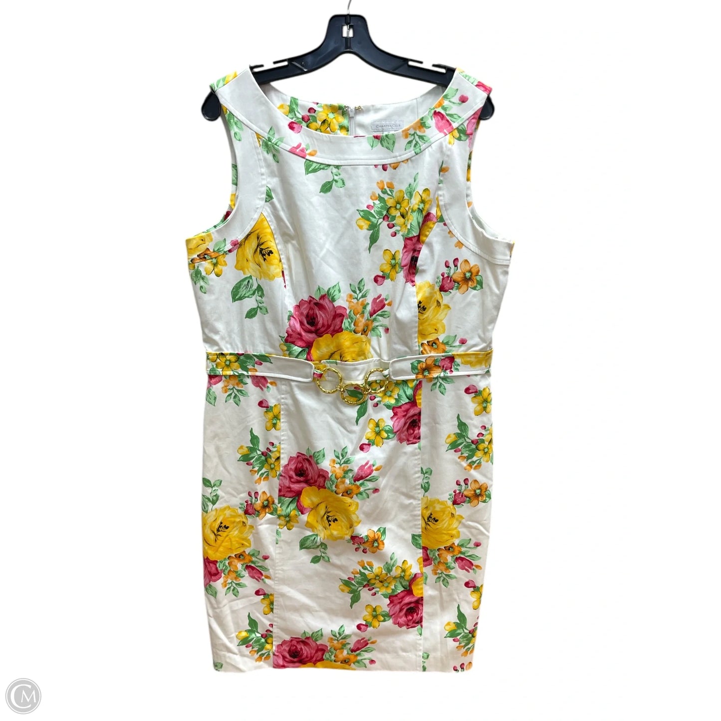 Dress Party Midi By Charter Club In White & Yellow, Size: 18