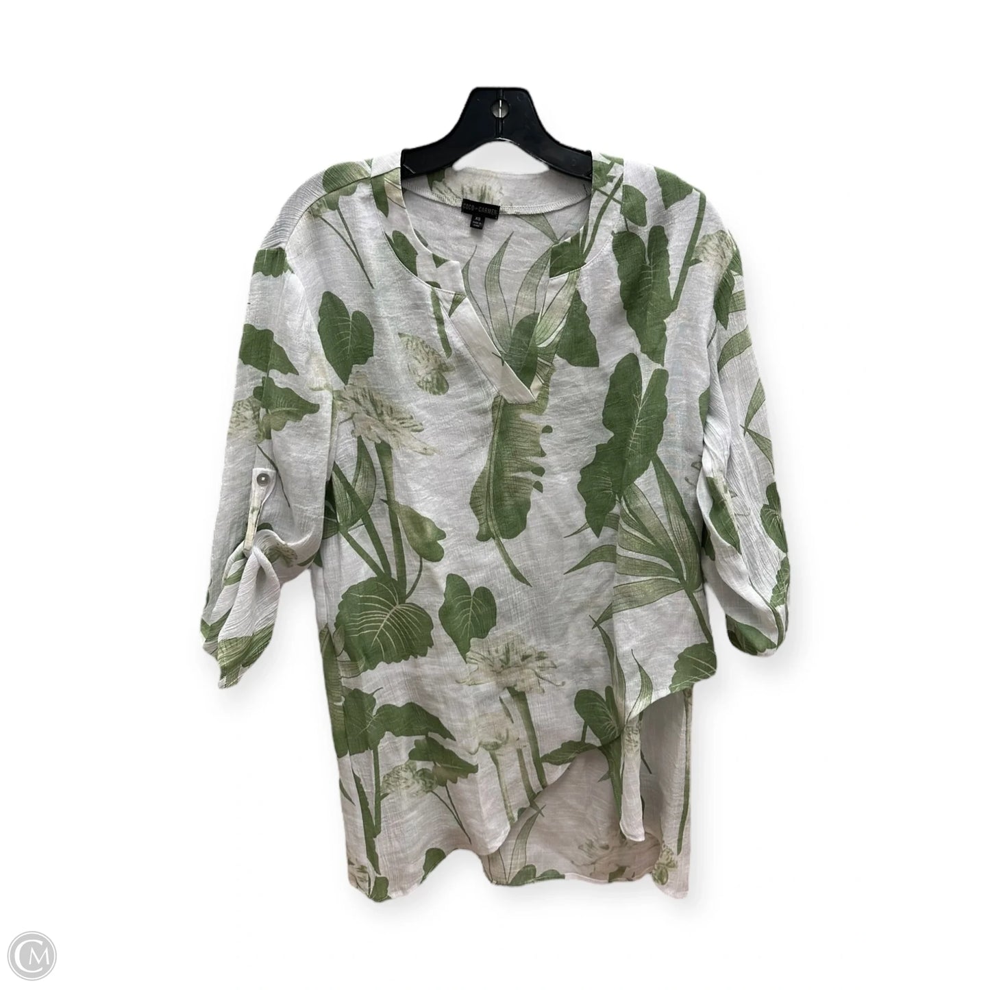 Top 3/4 Sleeve By Coco And Carmen In Green & White, Size: Xs