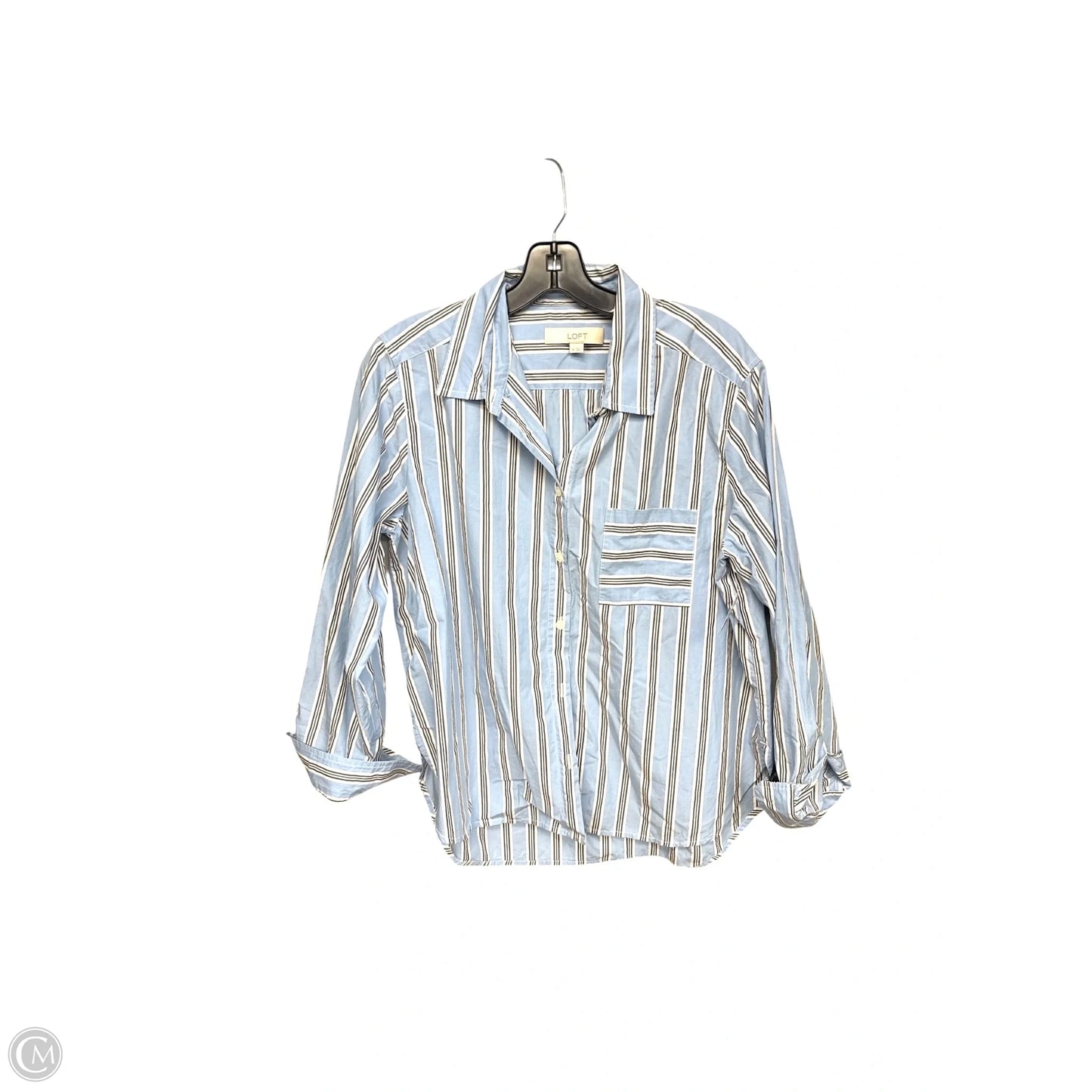Top Long Sleeve By Loft In Blue & White, Size: M