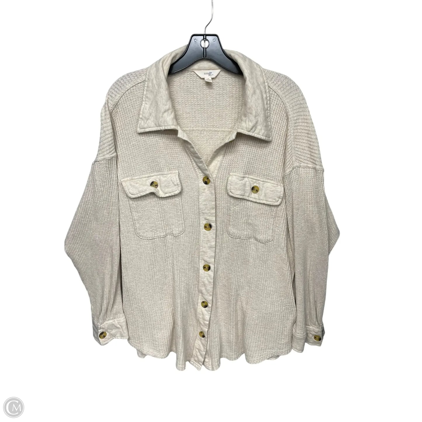 Jacket Shirt By Terra & Sky In Cream, Size: 1x