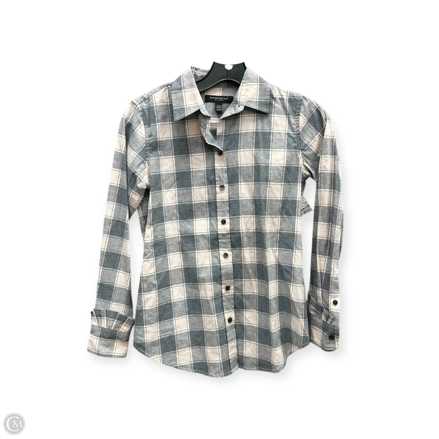 Top Long Sleeve By Banana Republic In Plaid Pattern, Size: Xxs