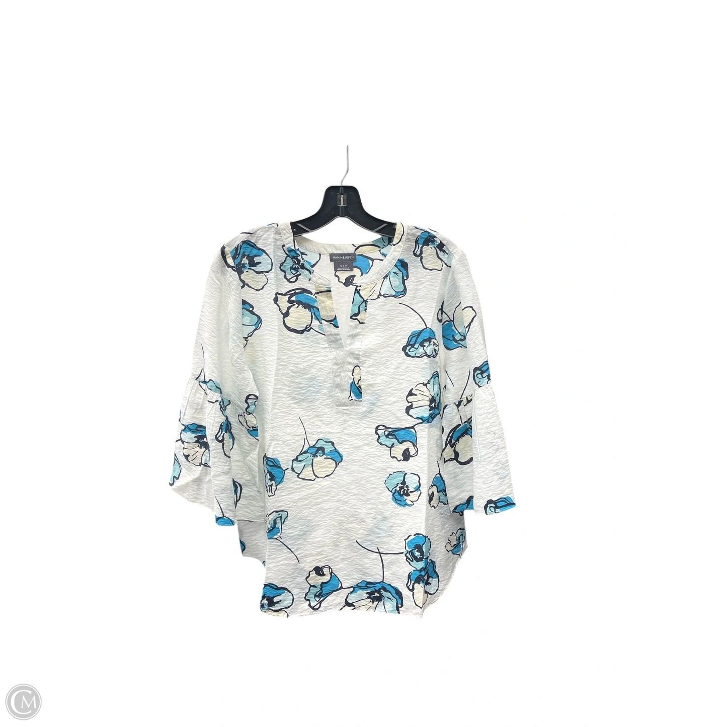 Top 3/4 Sleeve By Van Heusen In Blue & White, Size: S