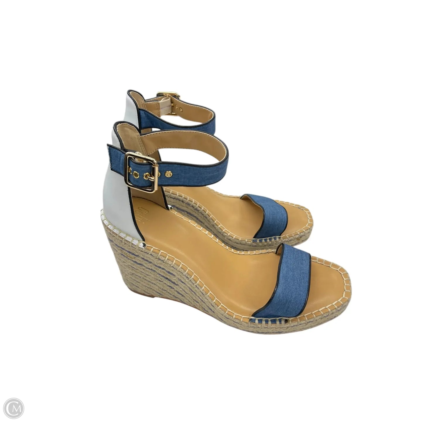 Sandals Heels Wedge By Cabi In Blue & White, Size: 9