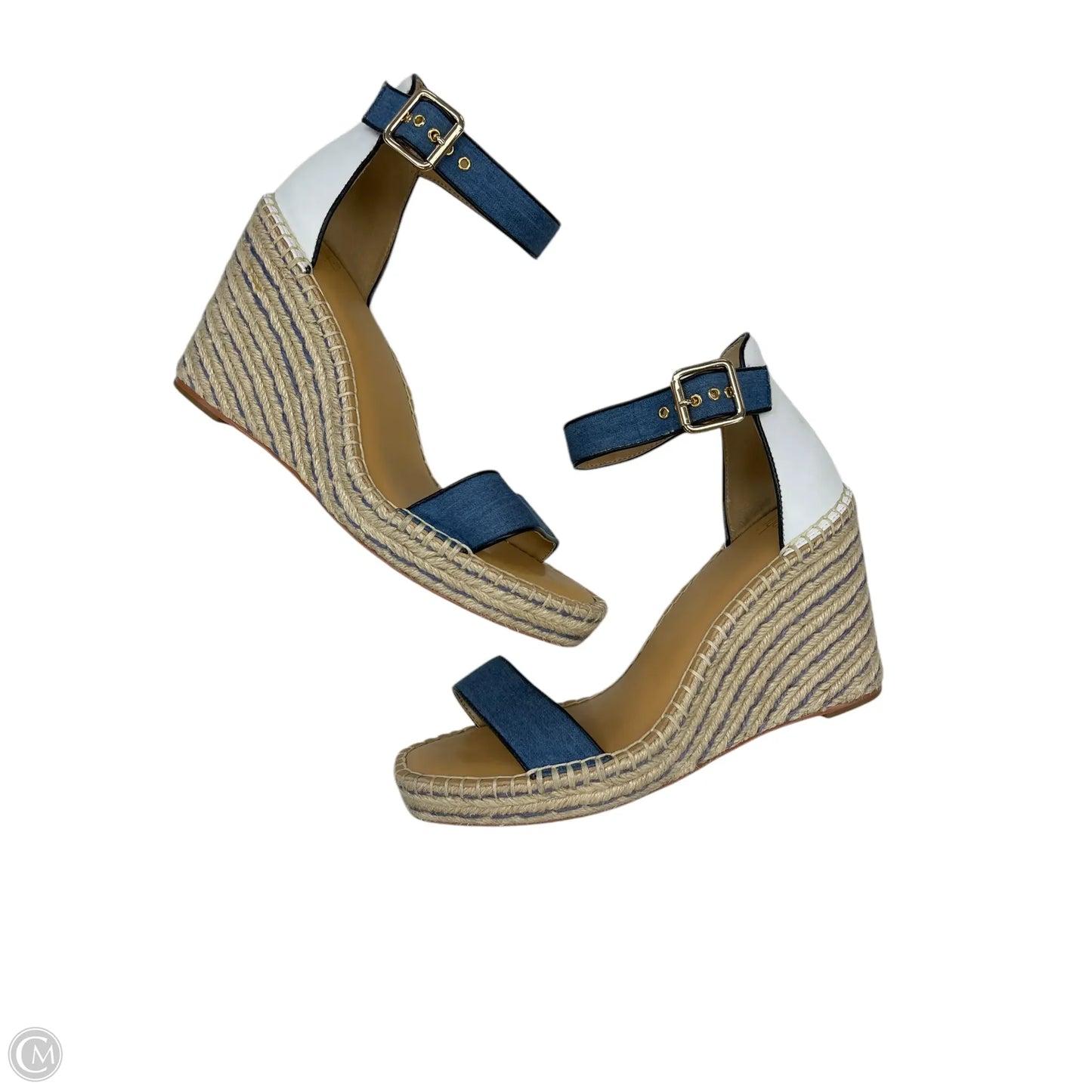 Sandals Heels Wedge By Cabi In Blue & White, Size: 9