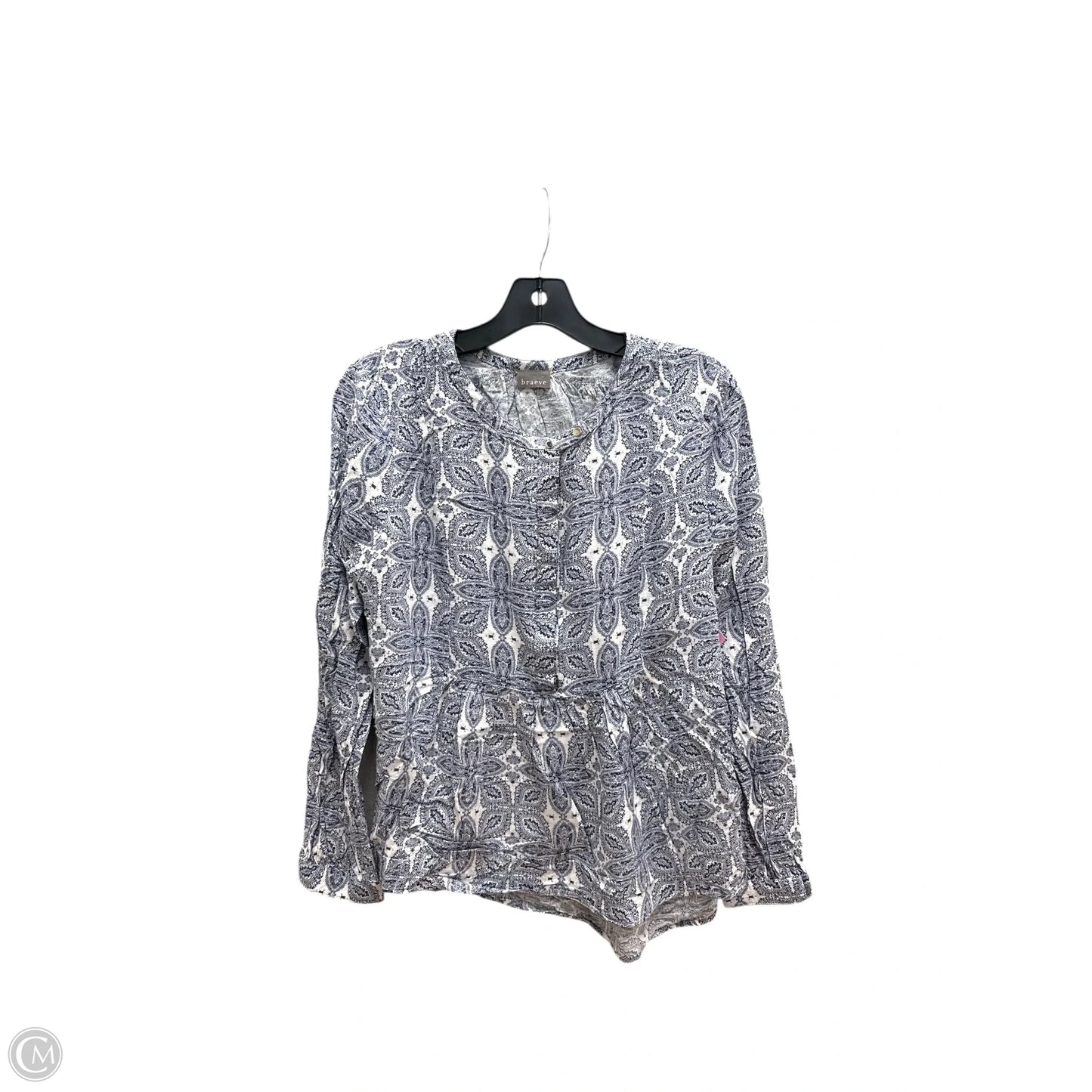 Top Long Sleeve By Braeve In Blue & White, Size: L