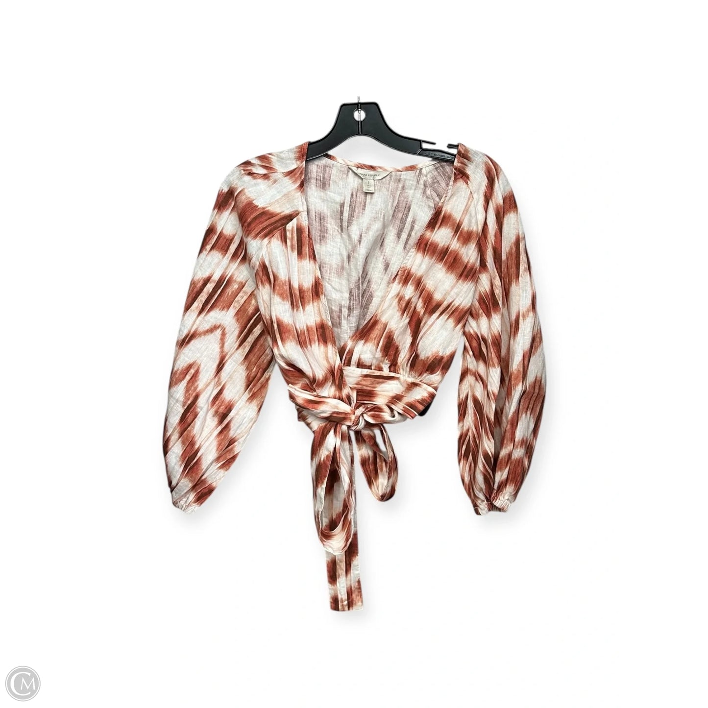 Top 3/4 Sleeve By Banana Republic In Orange & White, Size: S