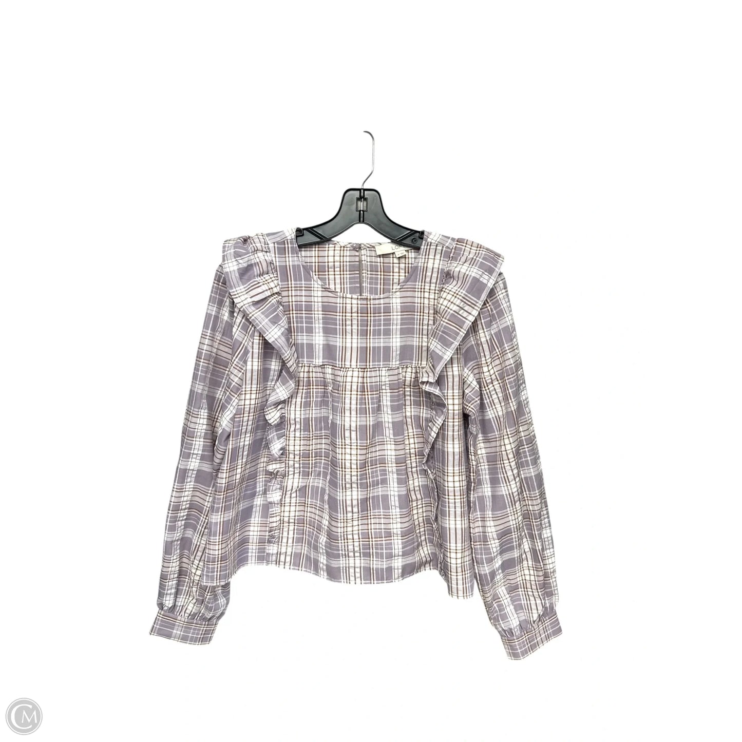 Top Long Sleeve By Loft In Plaid Pattern, Size: M