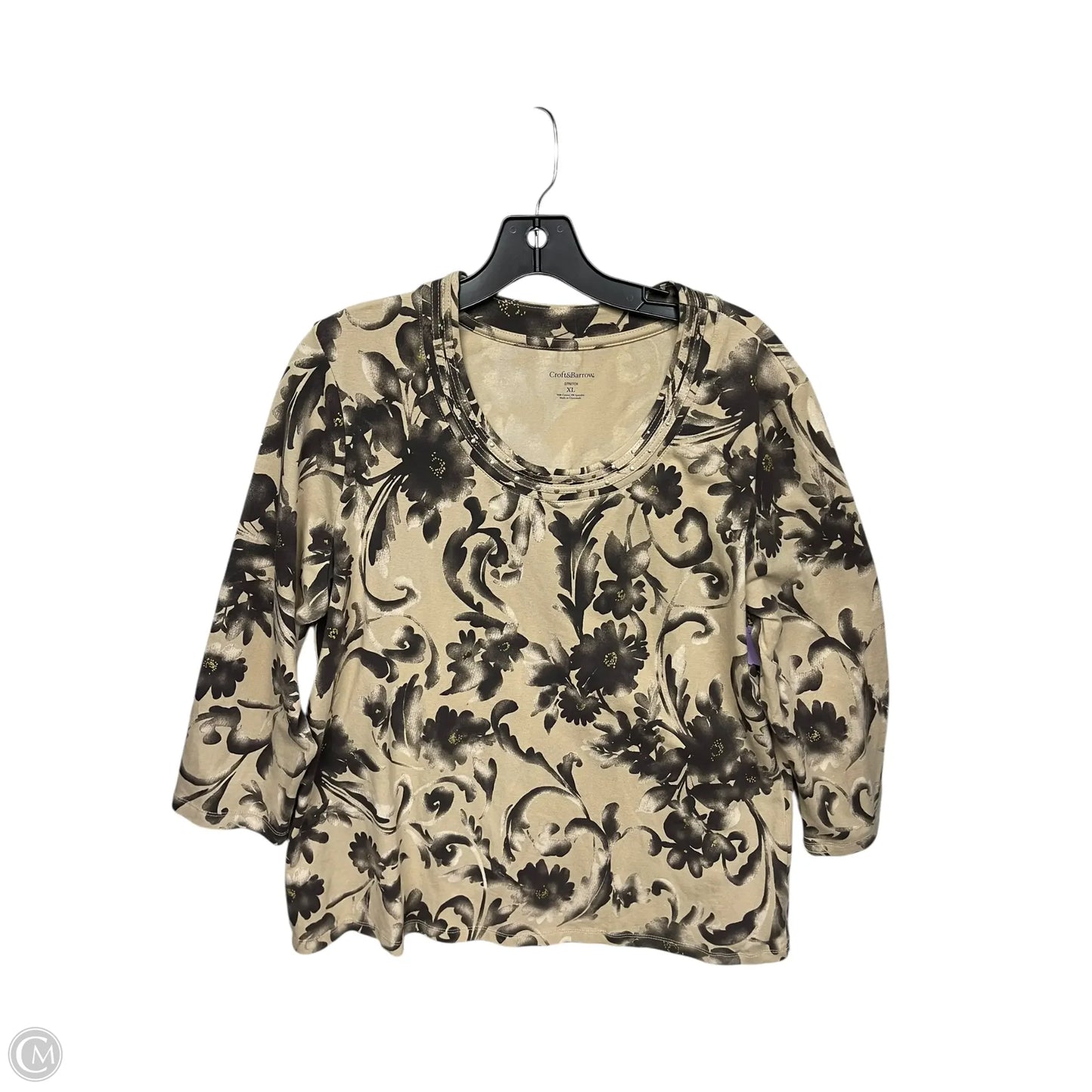 Top 3/4 Sleeve By Croft And Barrow In Brown, Size: Xl