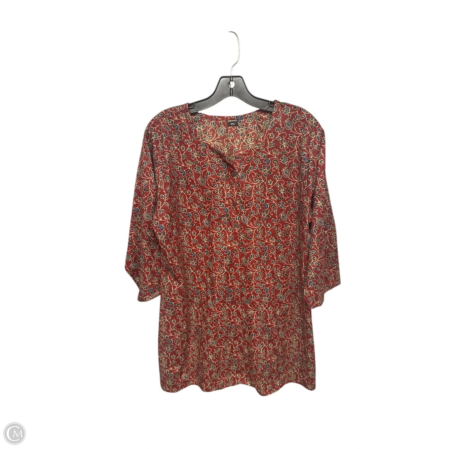 Tunic 3/4 Sleeve By Clothes Mentor In Blue & Red, Size: Xxl