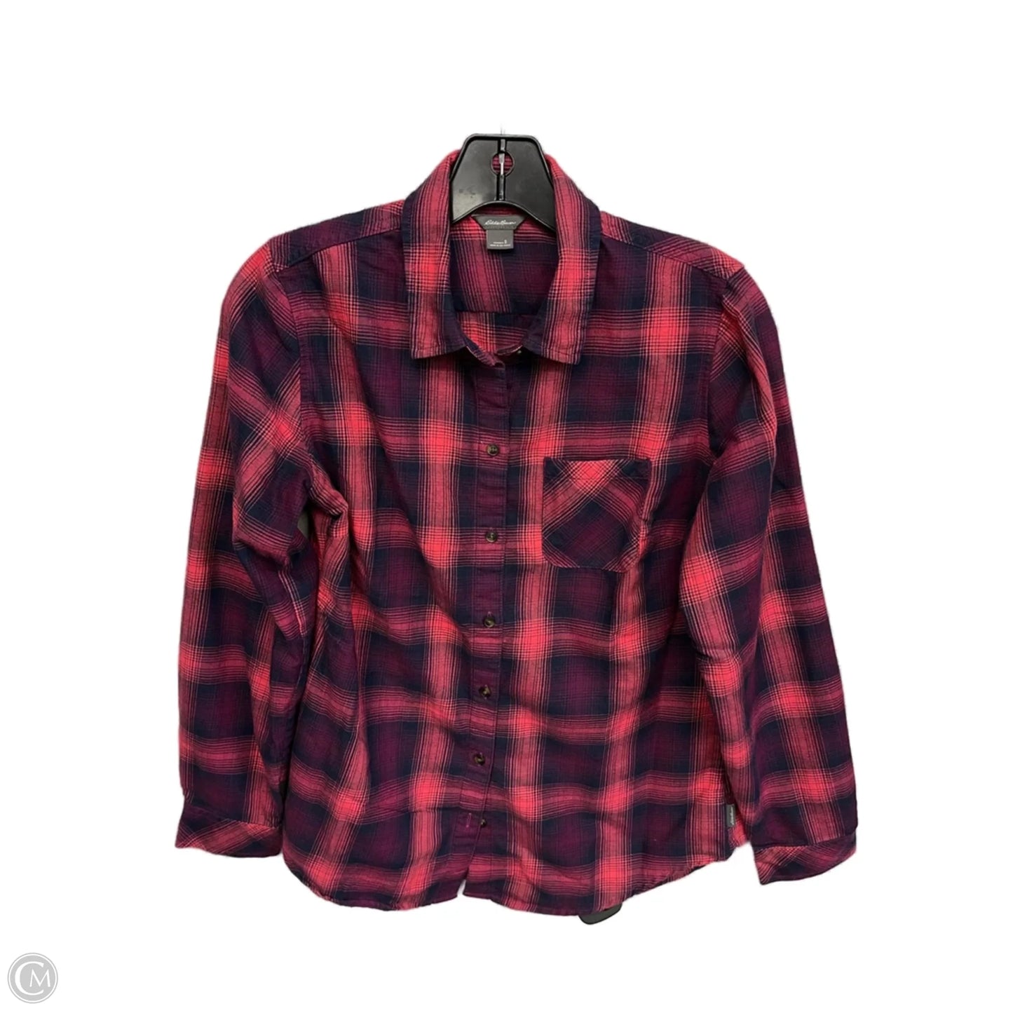 Top Long Sleeve By Eddie Bauer In Plaid Pattern, Size: S