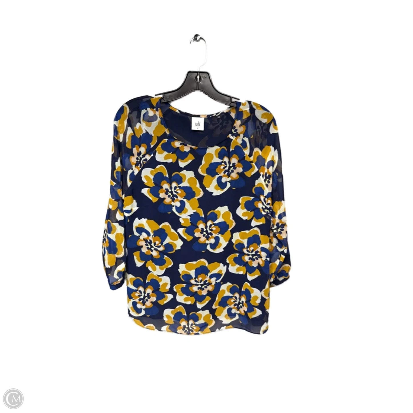 Top Long Sleeve By Cabi In Blue & Yellow, Size: M