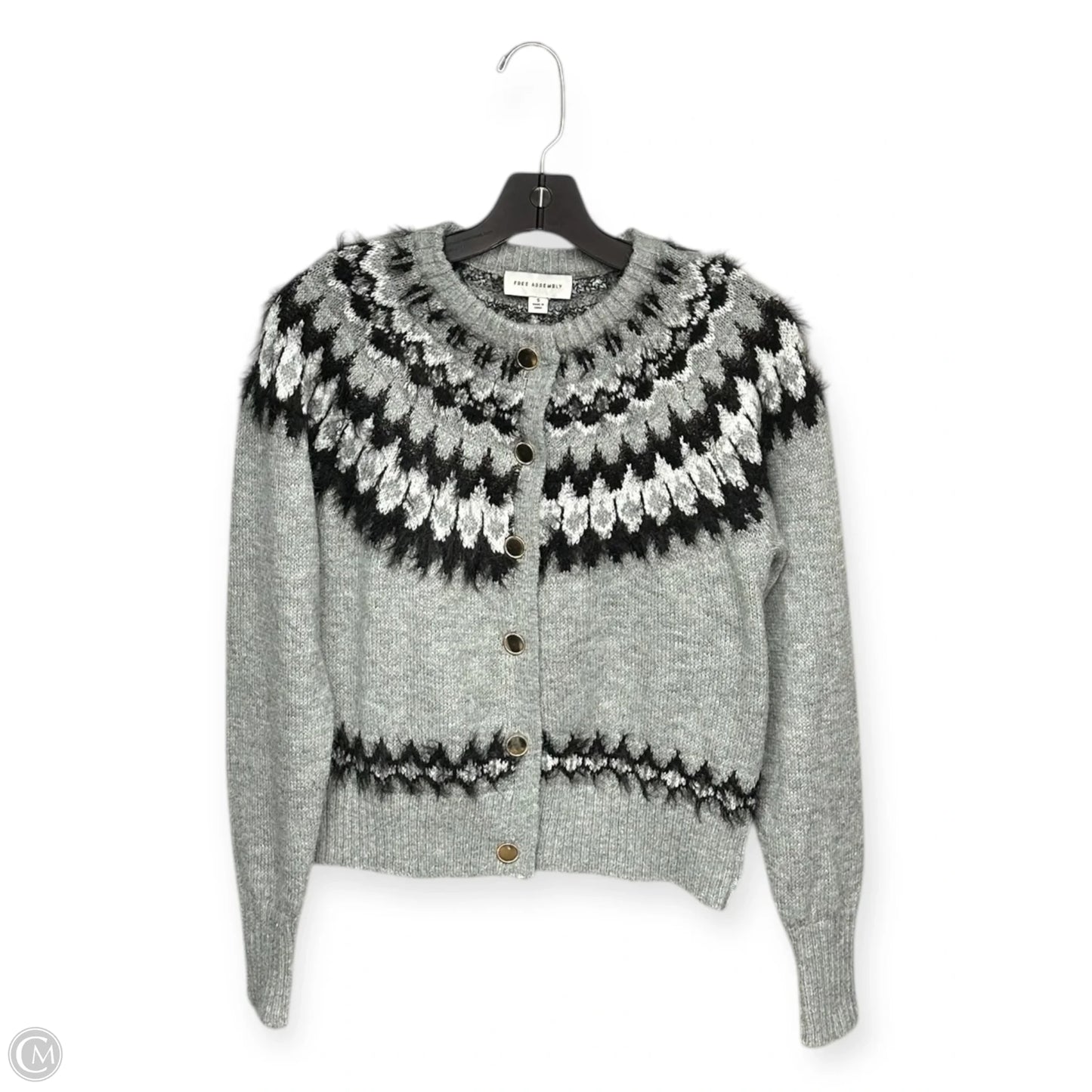 Sweater Cardigan By Free Assembly In Black & Grey, Size: S