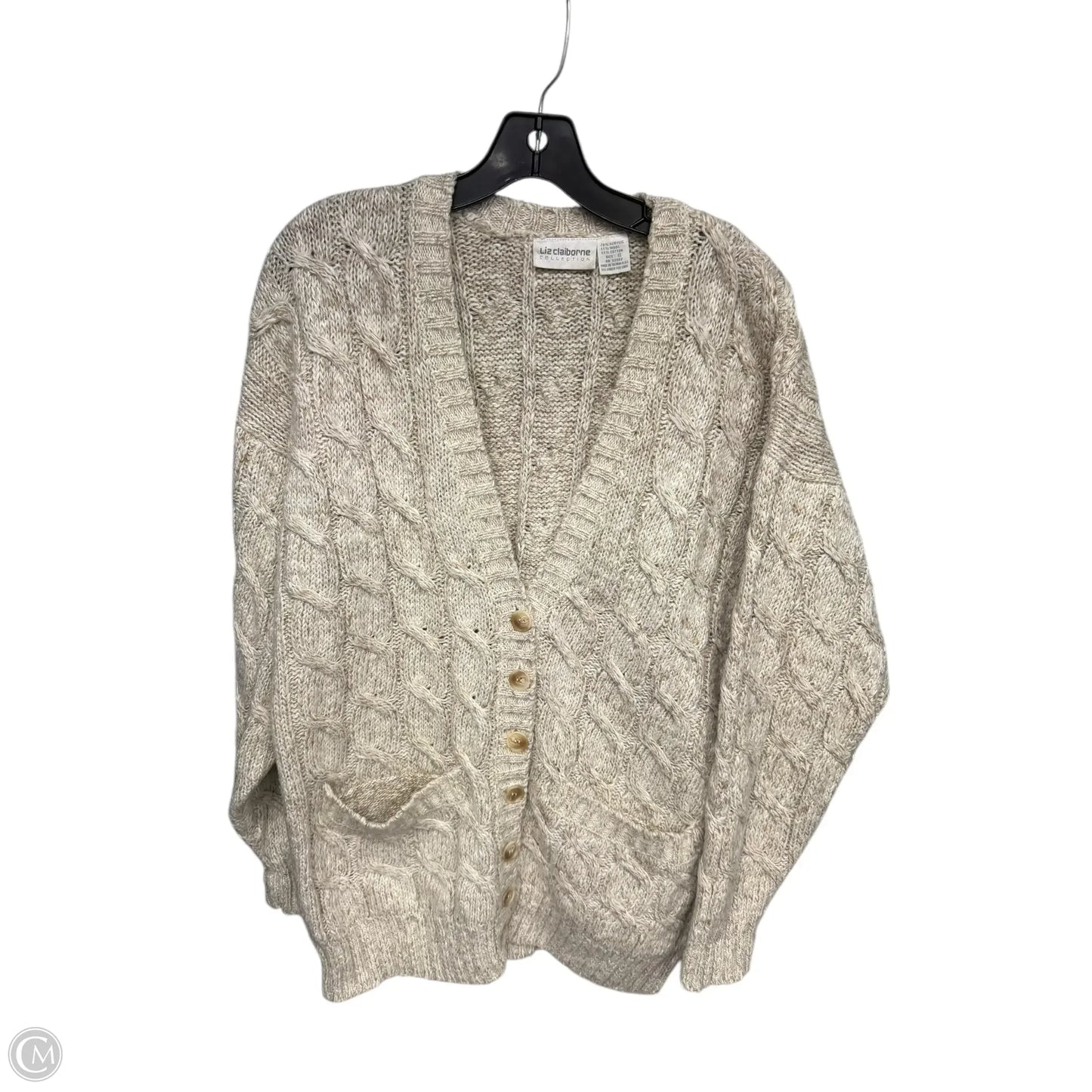 Sweater Cardigan By Liz Claiborne In Beige, Size: S