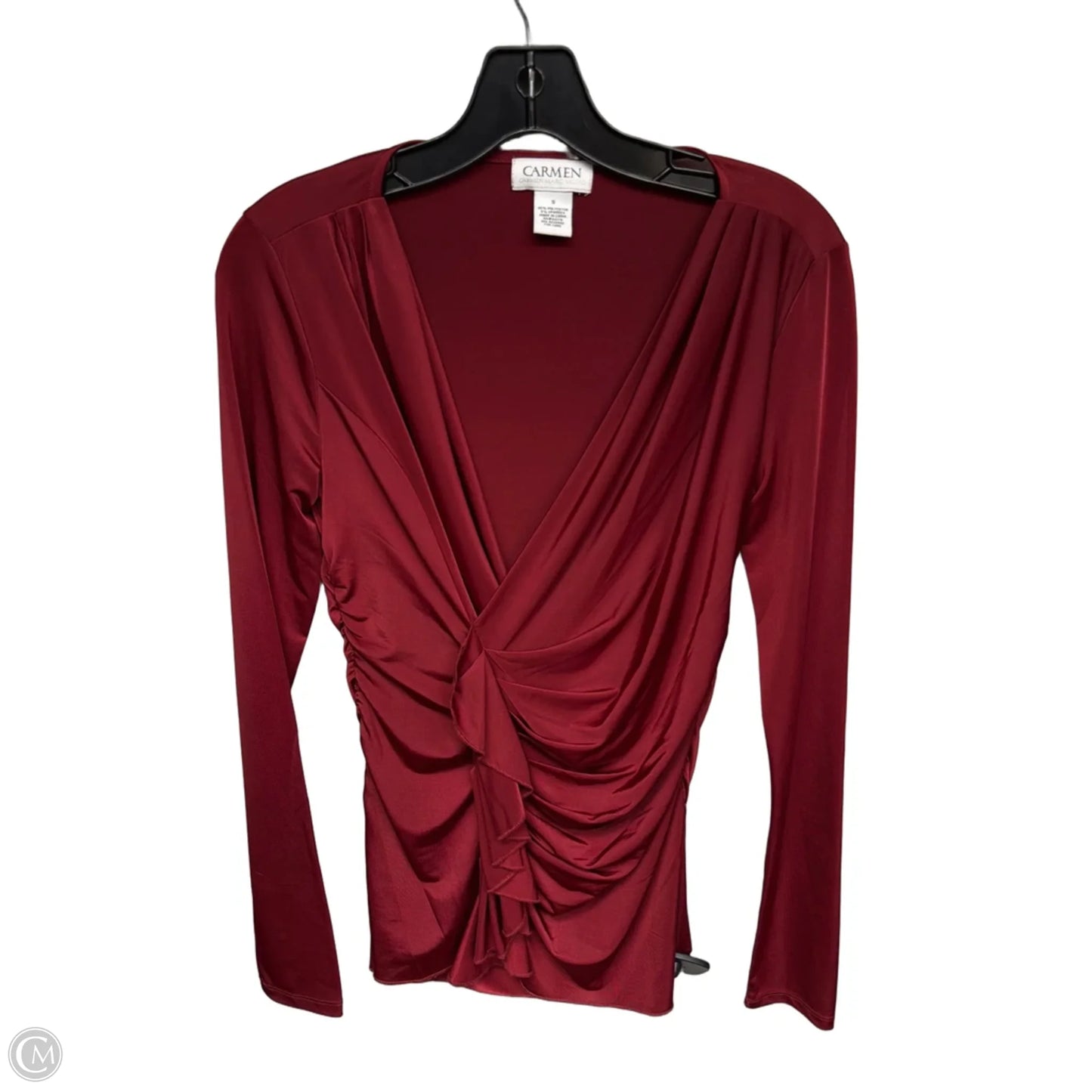 Blouse Long Sleeve By Carmen Marc Valvo In Red, Size: S