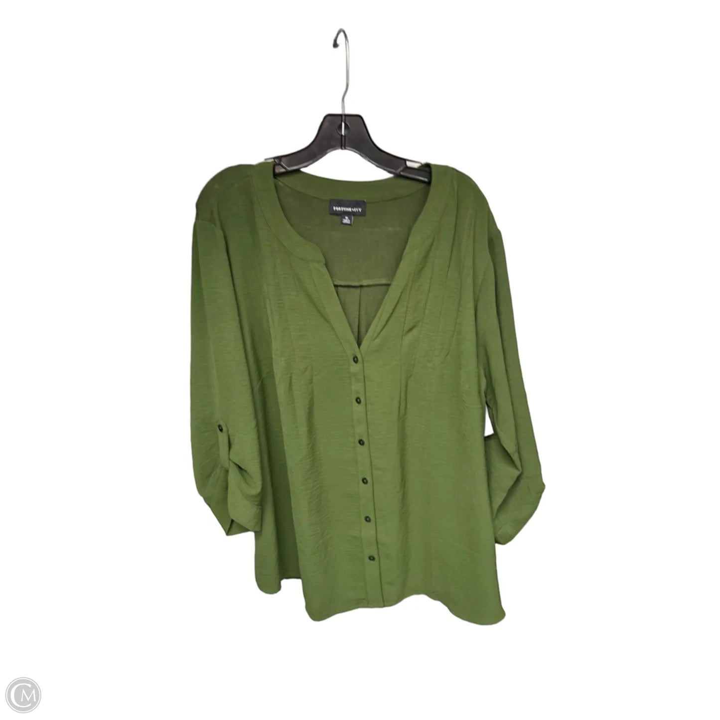 Top 3/4 Sleeve By Fortune & Ivy In Green, Size: 1x