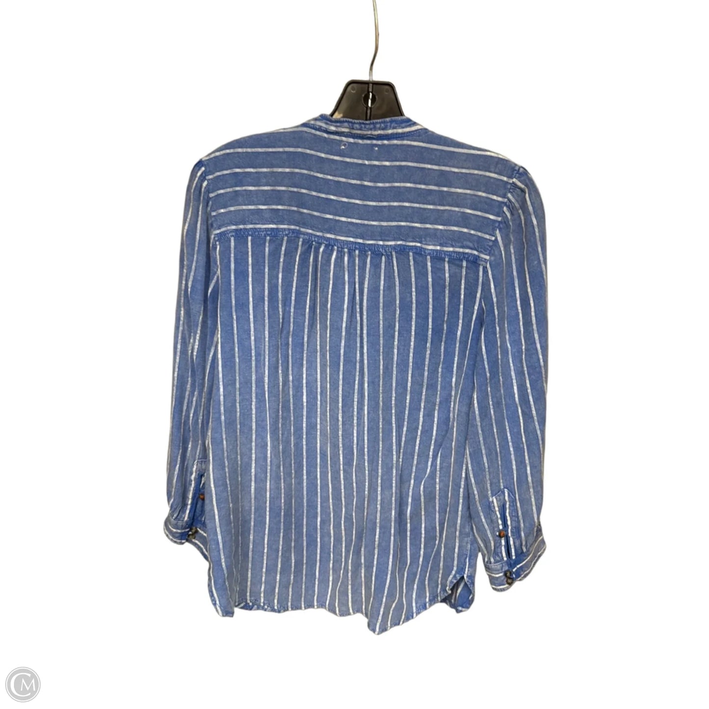 Top Long Sleeve By Anthropologie In Blue & White, Size: 4