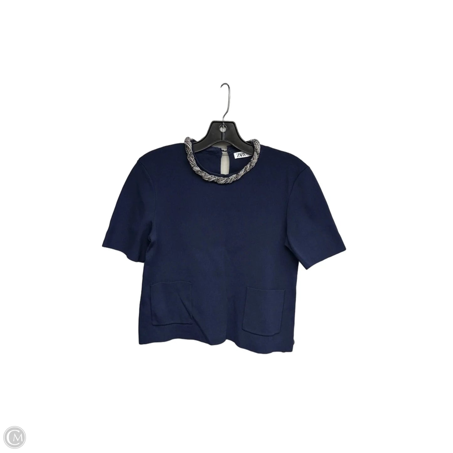 Top Short Sleeve By Zara In Blue & Silver, Size: M