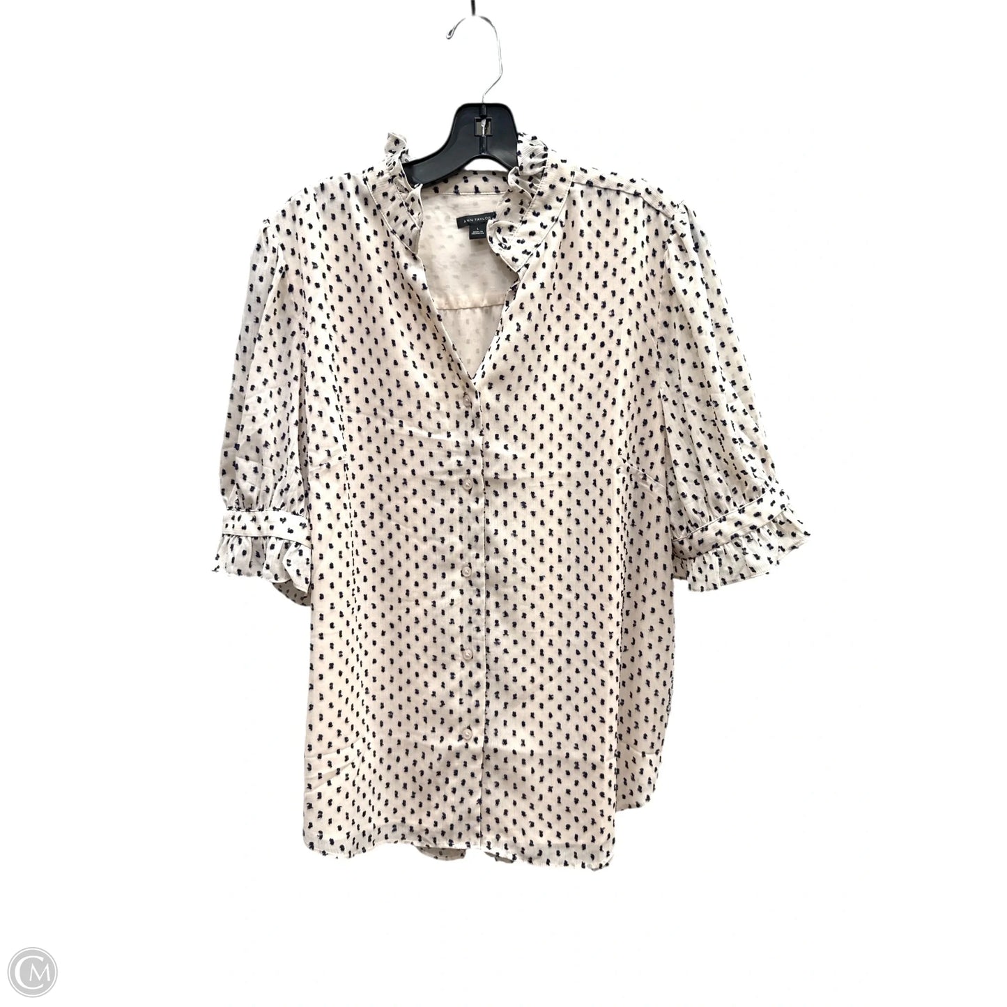 Top Short Sleeve By Ann Taylor In Blue & Tan, Size: L