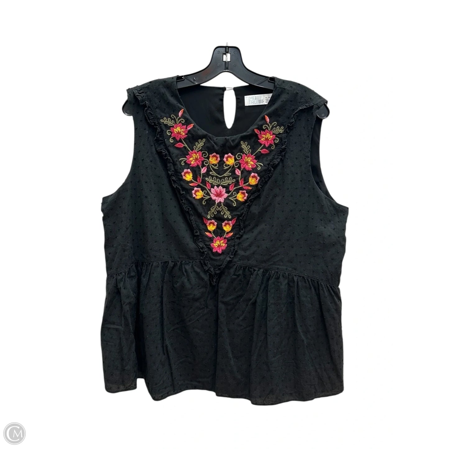 Top Sleeveless By Time And Tru In Black & Pink, Size: Xl
