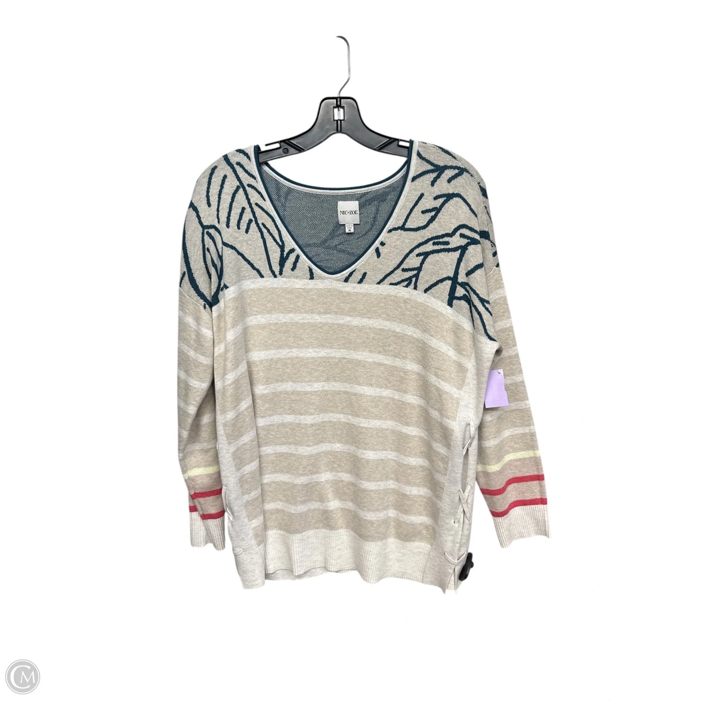 Sweater By Nic + Zoe In Cream & Green, Size: M