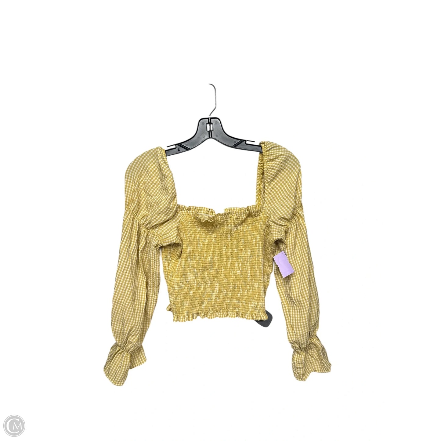Top Long Sleeve By Urban Outfitters In White & Yellow, Size: S