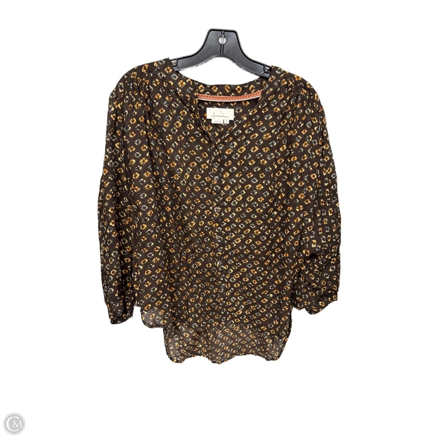 Top Long Sleeve By Anthropologie In Brown, Size: M