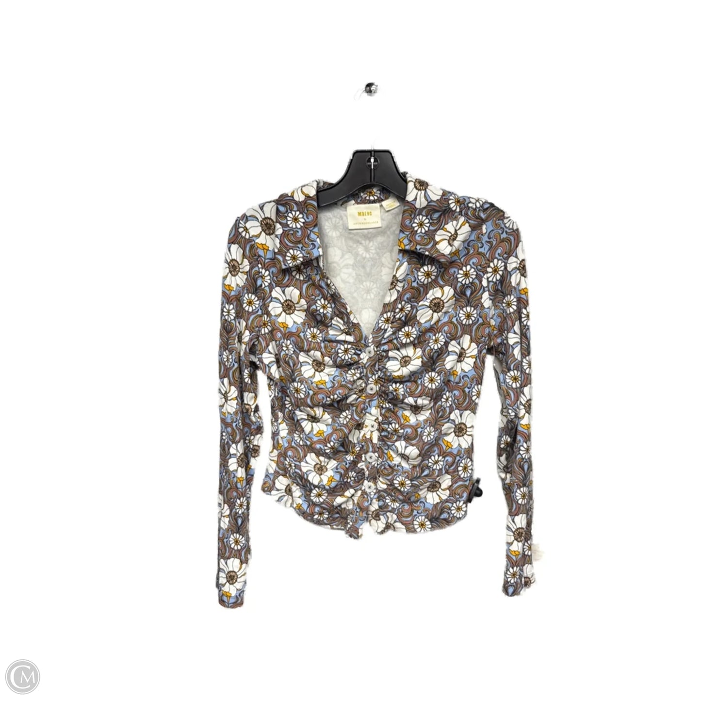 Top Long Sleeve By Maeve In Blue & White, Size: M