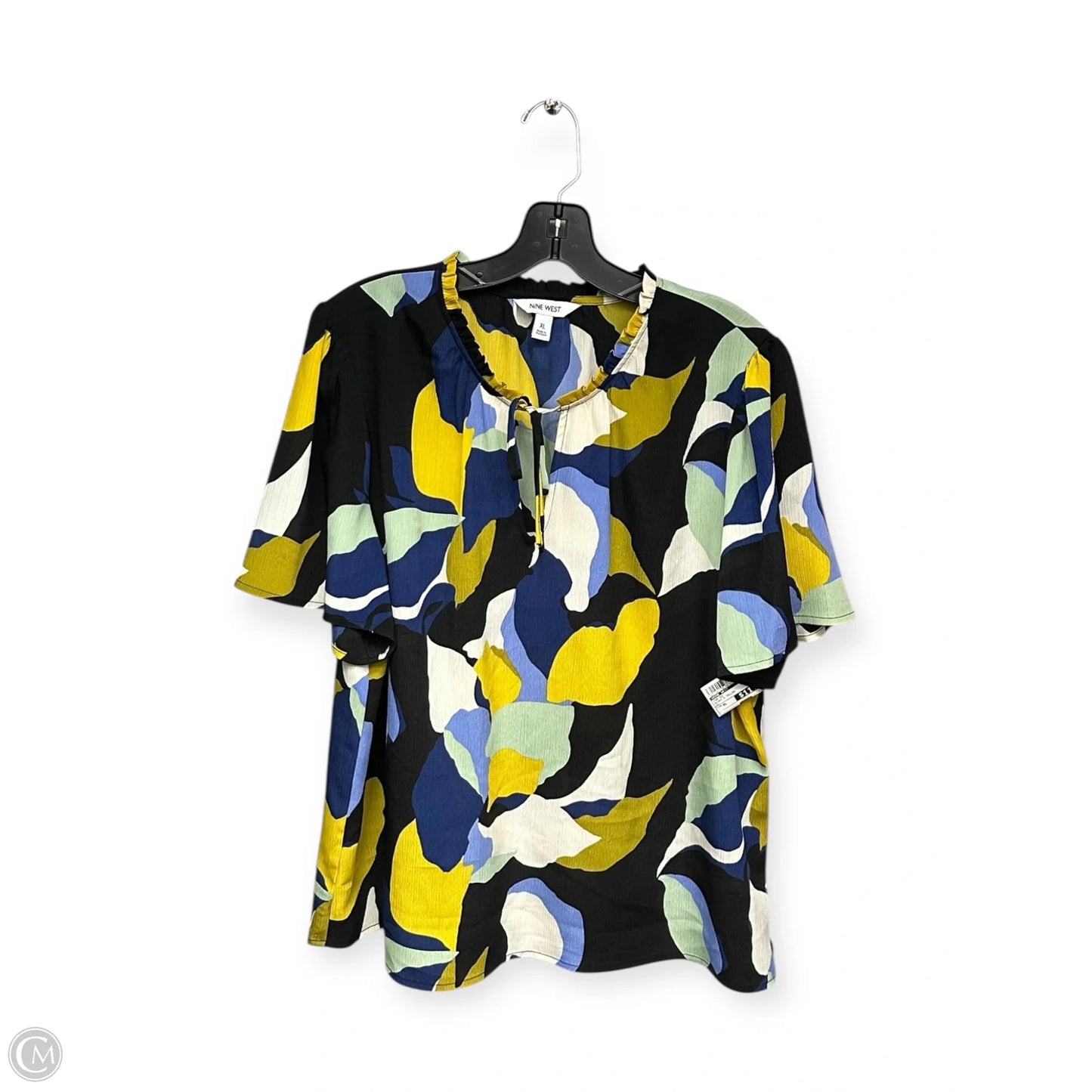 Top Short Sleeve By Nine West In Black & Yellow, Size: Xl