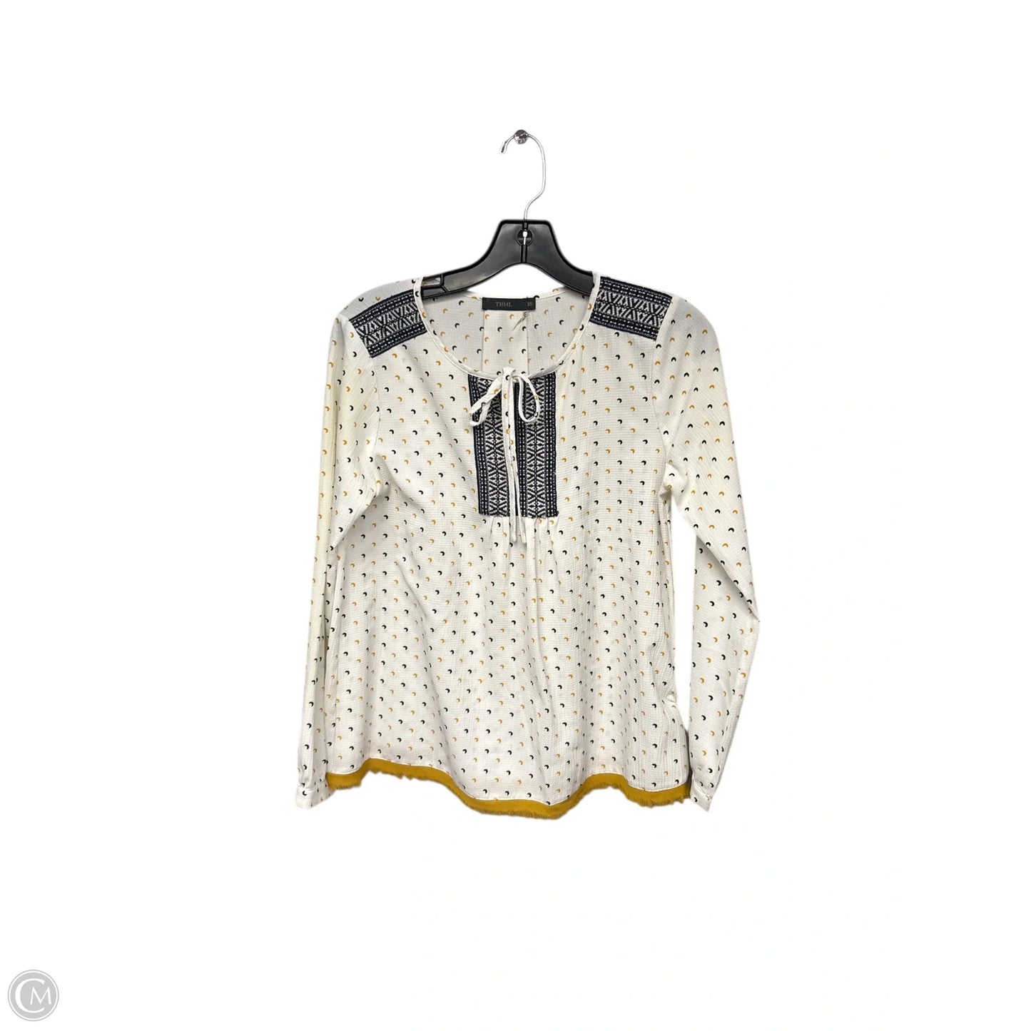 Top Long Sleeve By Thml In White & Yellow, Size: Xs