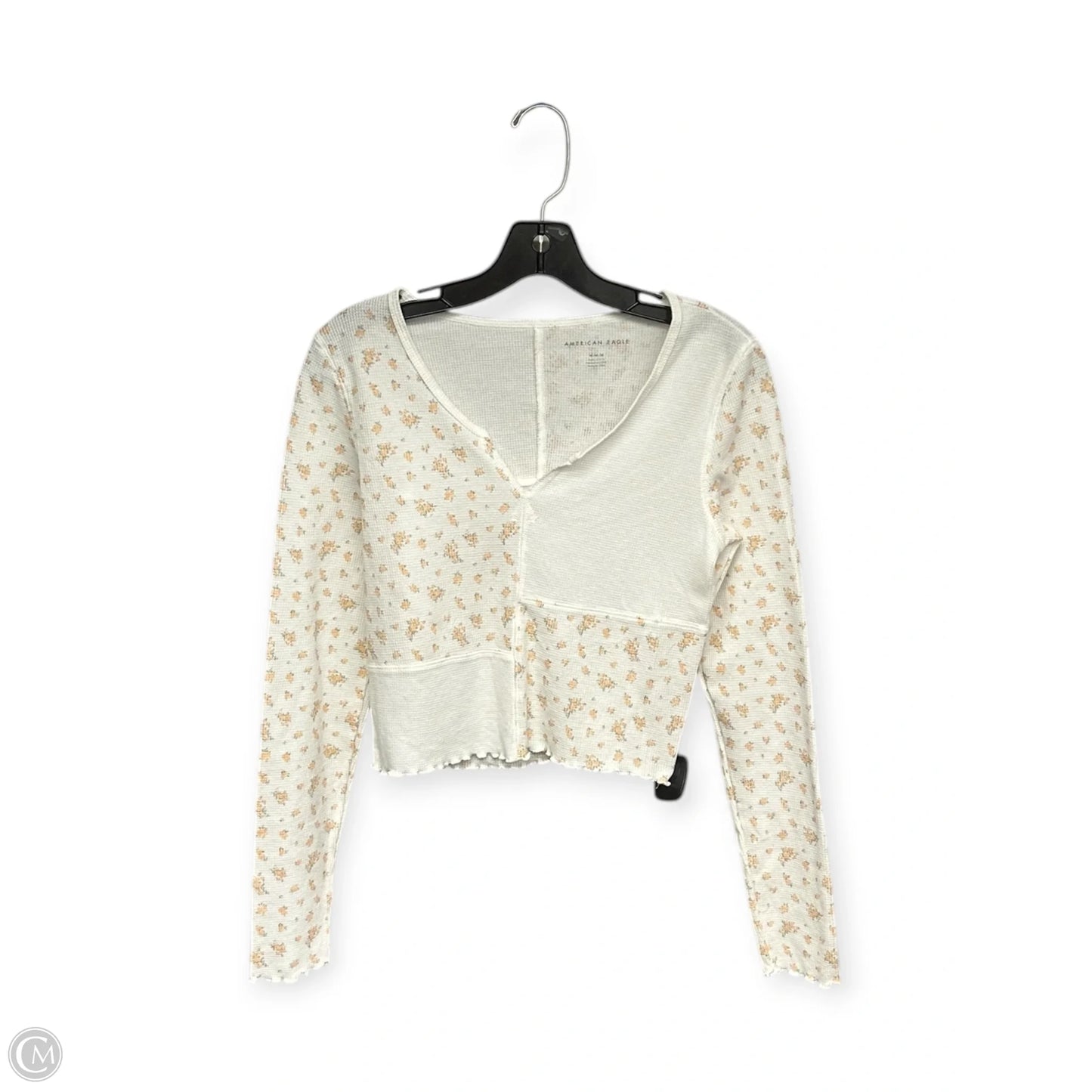 Top Long Sleeve By American Eagle In Orange & White, Size: M