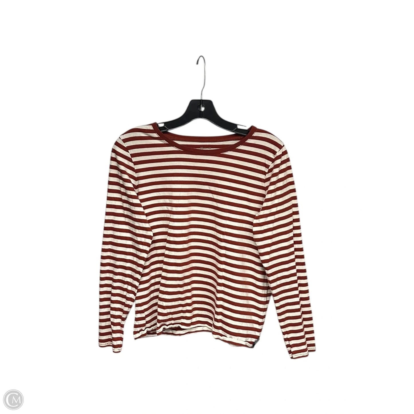 Top Long Sleeve Basic By Madewell In Orange & White, Size: M