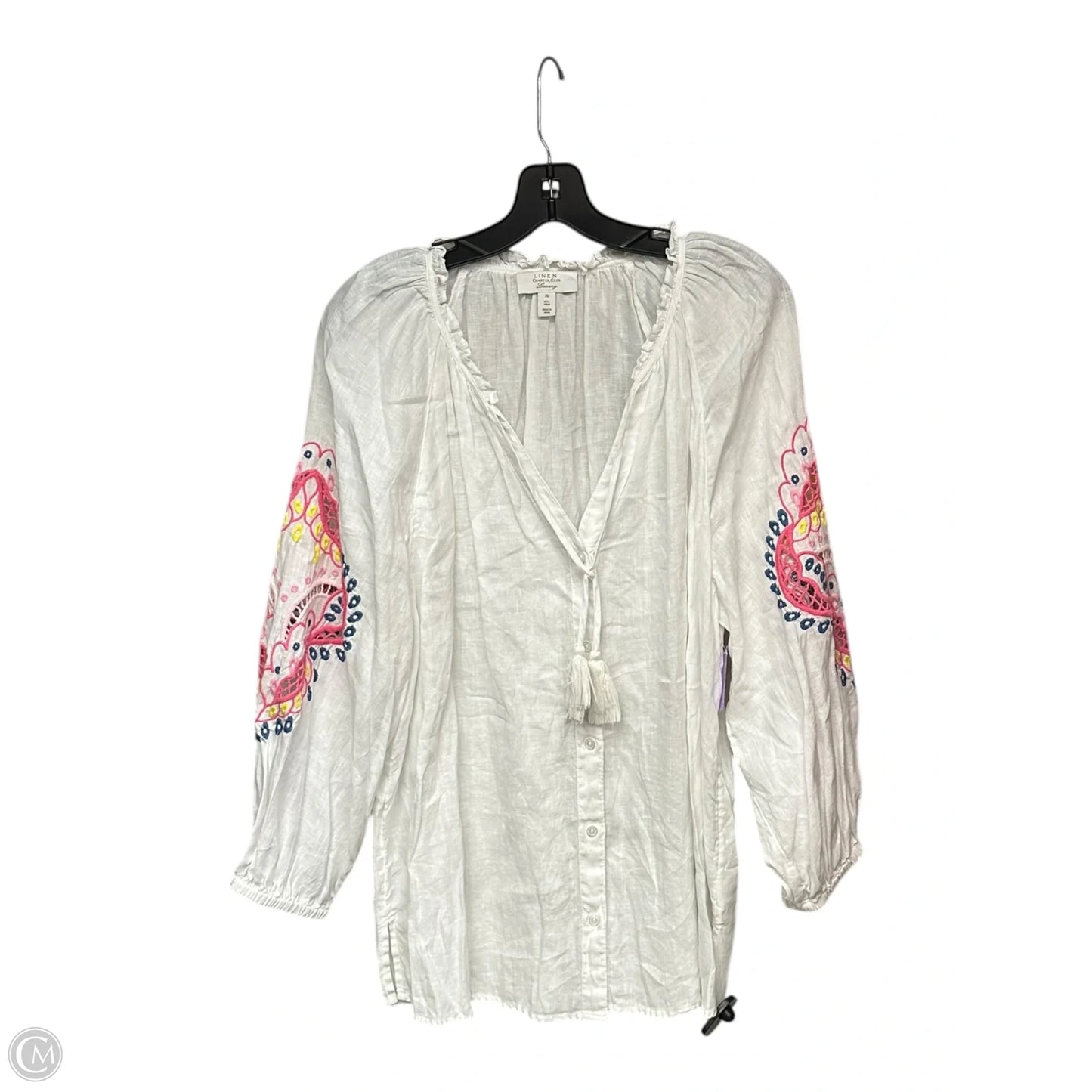 Top Long Sleeve By Charter Club In Pink & White, Size: Xl