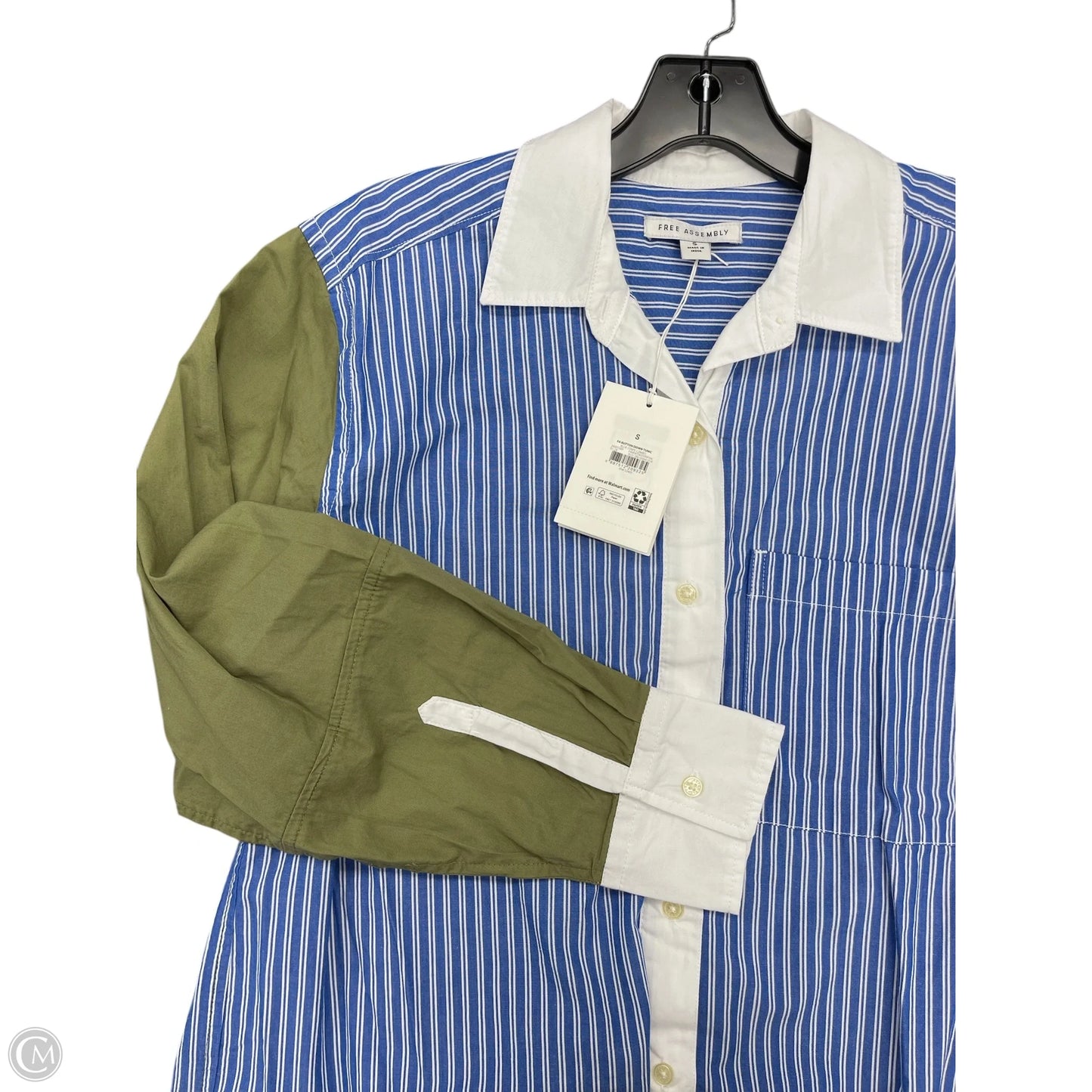 Top Long Sleeve By Free Assembly In Blue & Green, Size: S