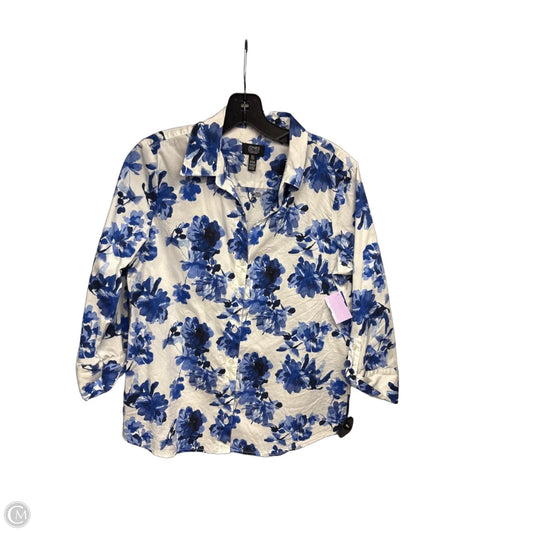 Top Long Sleeve By Jones New York In Blue & White, Size: S