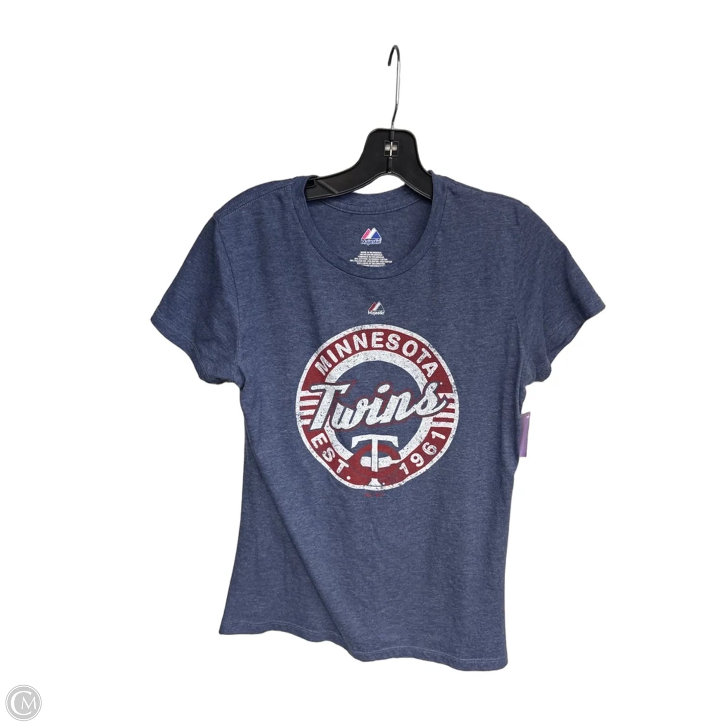 Athletic Top Short Sleeve By Majestic In Blue Red & White, Size: L