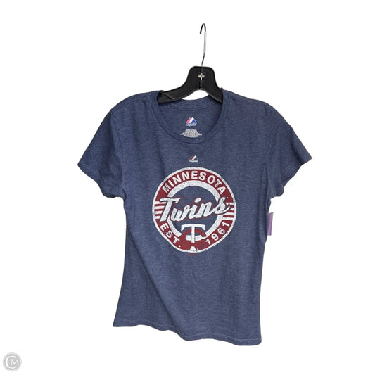 Athletic Top Short Sleeve By Majestic In Blue Red & White, Size: L