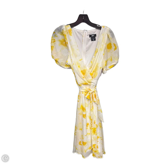 Dress Casual Maxi By Dkny In White & Yellow, Size: 12