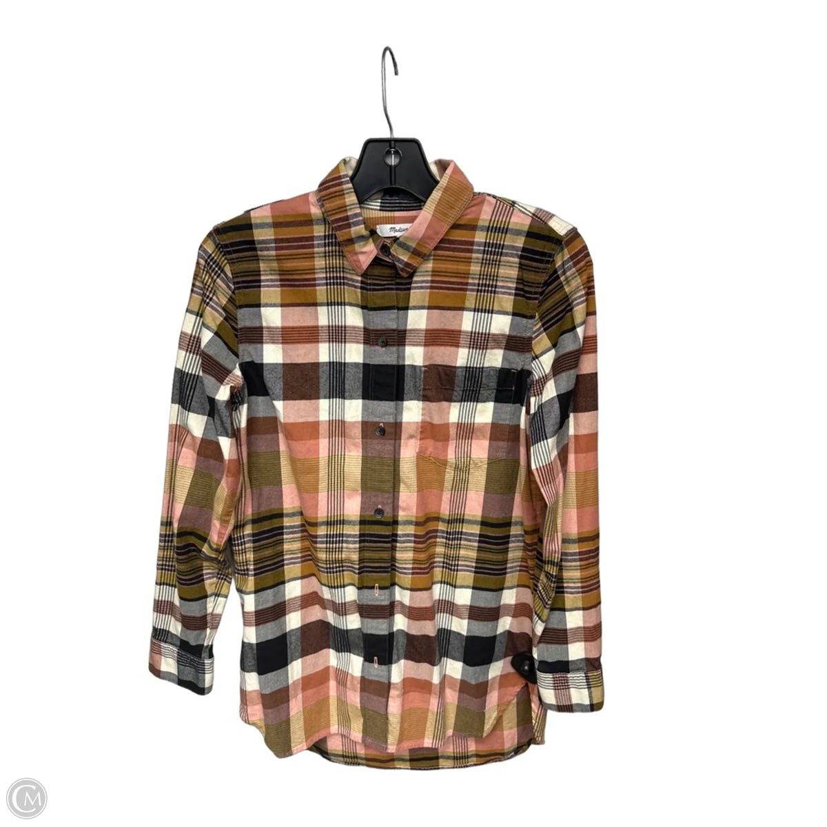 Top Long Sleeve By Madewell In Plaid Pattern, Size: Xxs