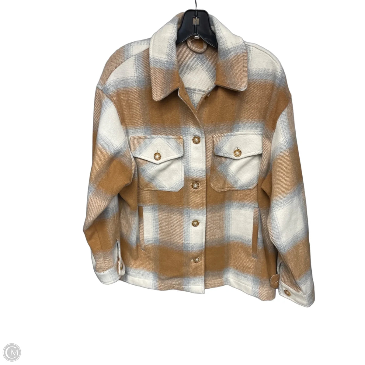 Jacket Shirt By Workshop In Plaid Pattern, Size: M