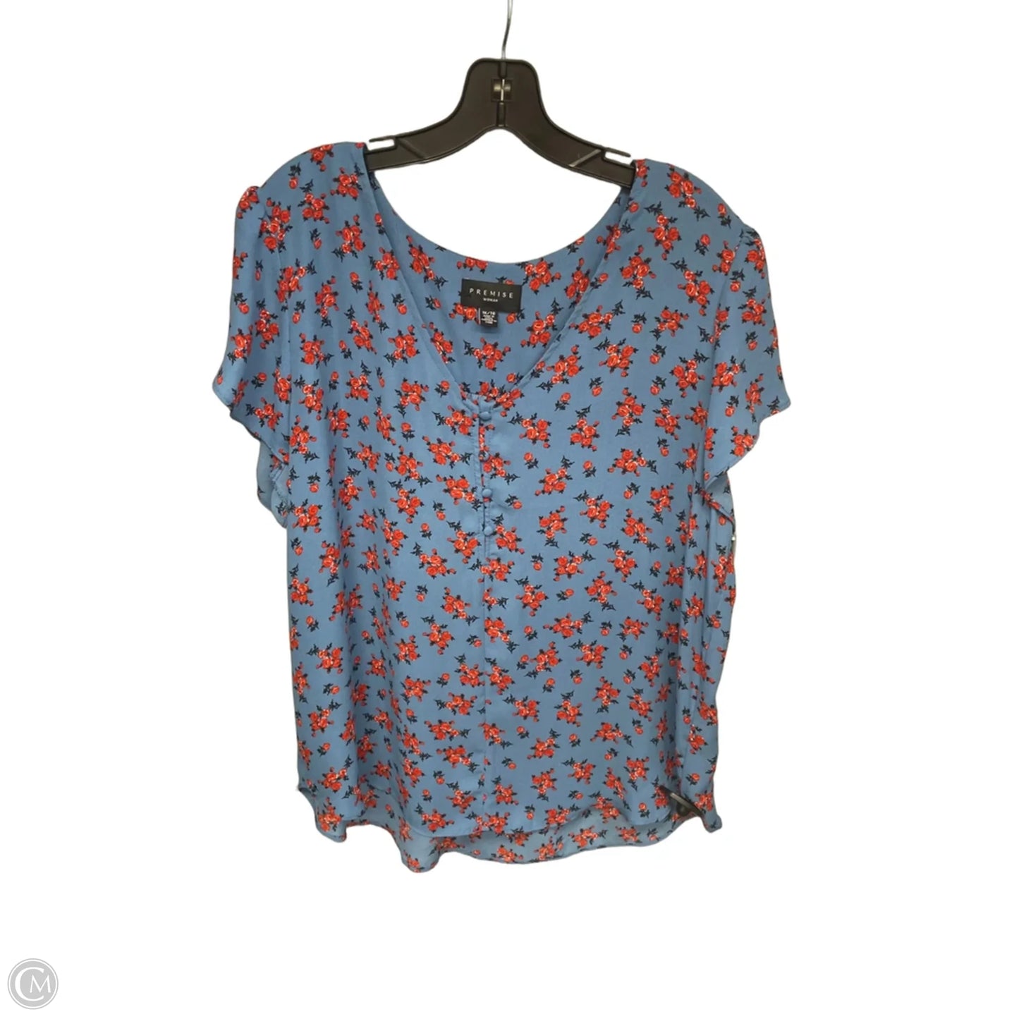 Top Short Sleeve By Premise Studio In Blue & Red, Size: Xl