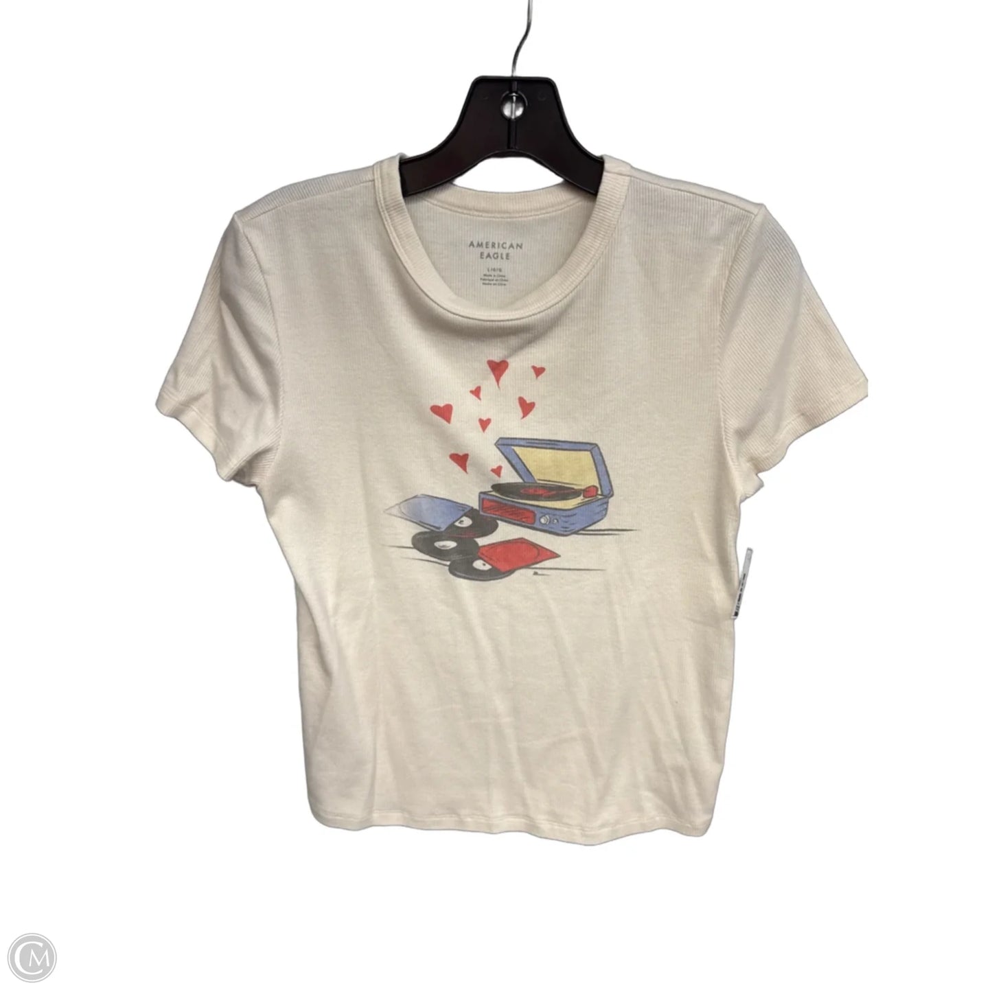 Top Short Sleeve By American Eagle In Cream, Size: L