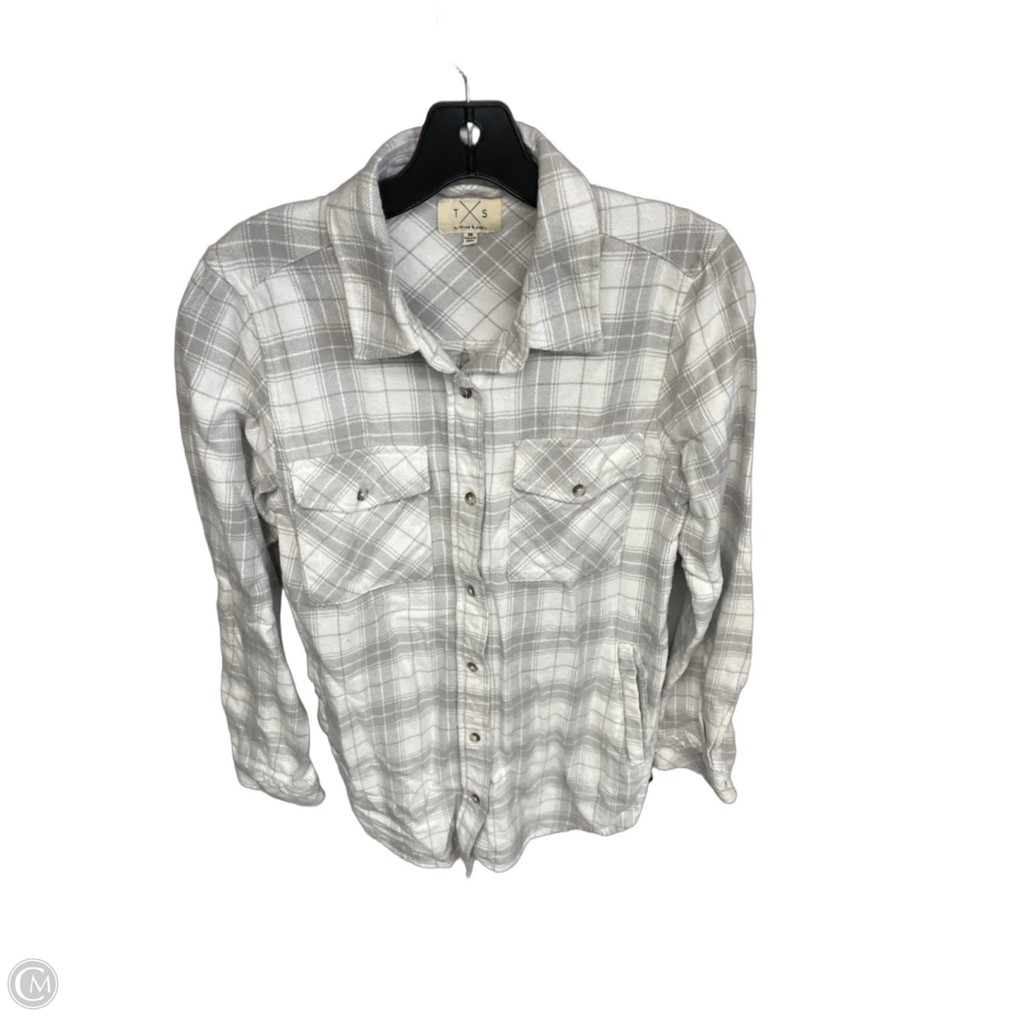 Top Long Sleeve By Thread And Supply In Grey & White, Size: M