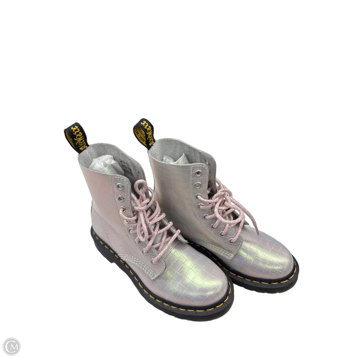 Boots Designer By Dr Martens In Silver, Size: 6