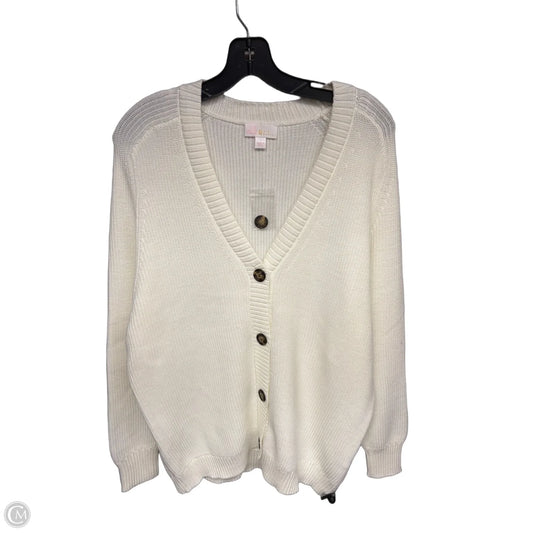 Sweater Cardigan By Belle By Kim Gravel In White, Size: L