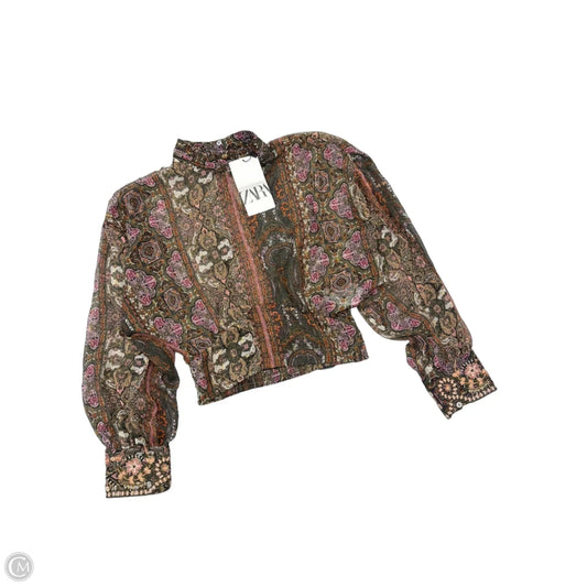 Top Long Sleeve By Zara In Green & Purple, Size: S