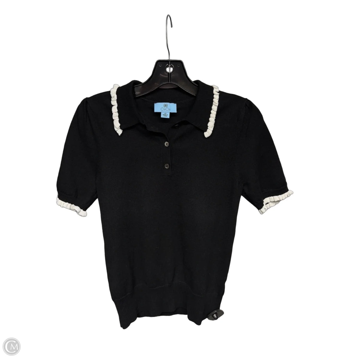 Top Short Sleeve By Cece In Black & White, Size: Xs