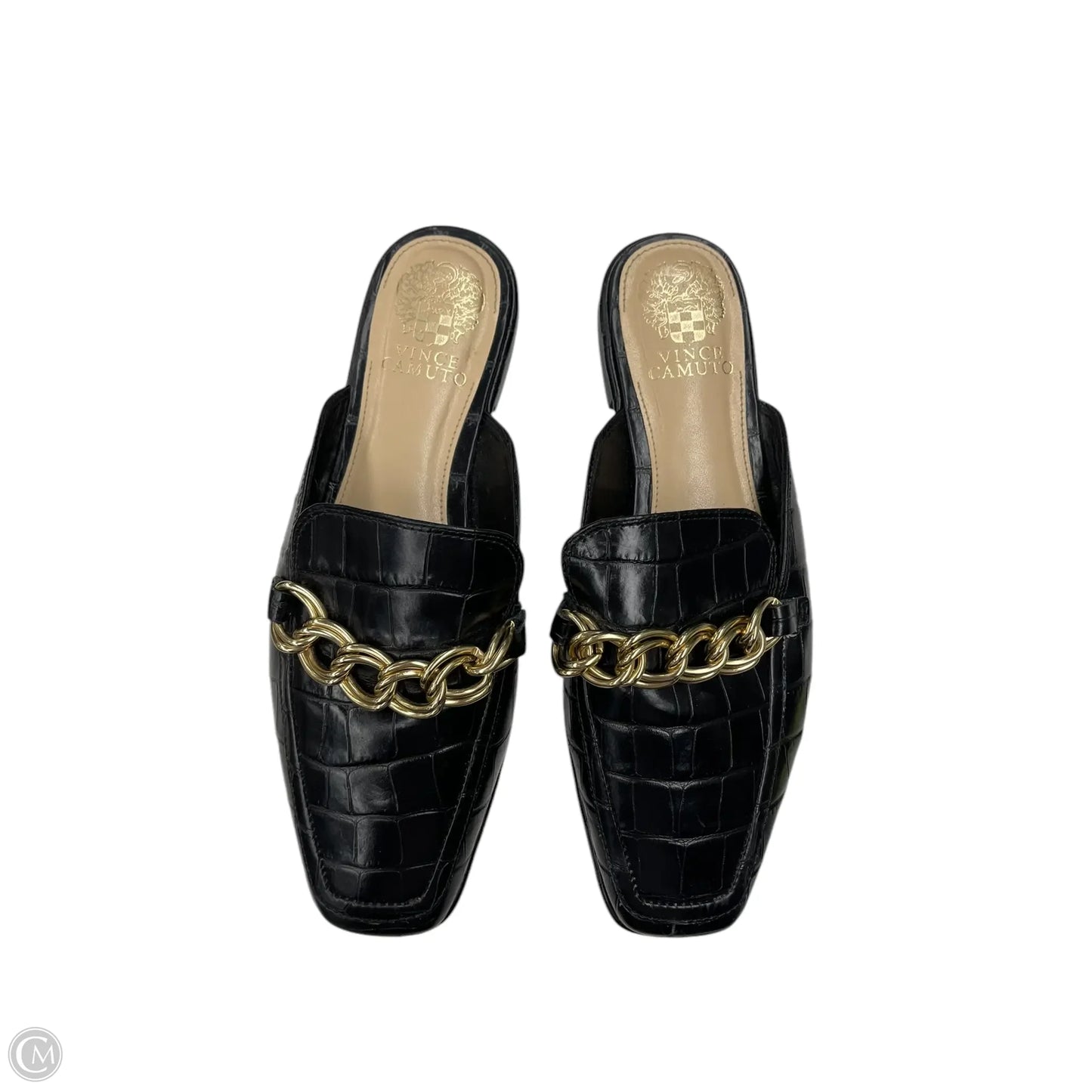 Shoes Flats Mule And Slide By Vince Camuto In Black Gold, Size: 8